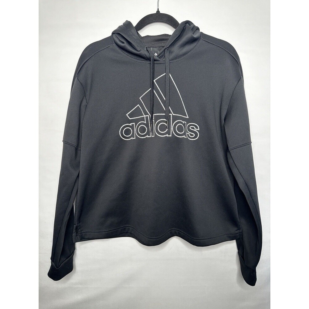 Adidas Climawarm Logo Hoodie Women’s Size Large Black Pullover Sweatshirt - Picture 1 of 9
